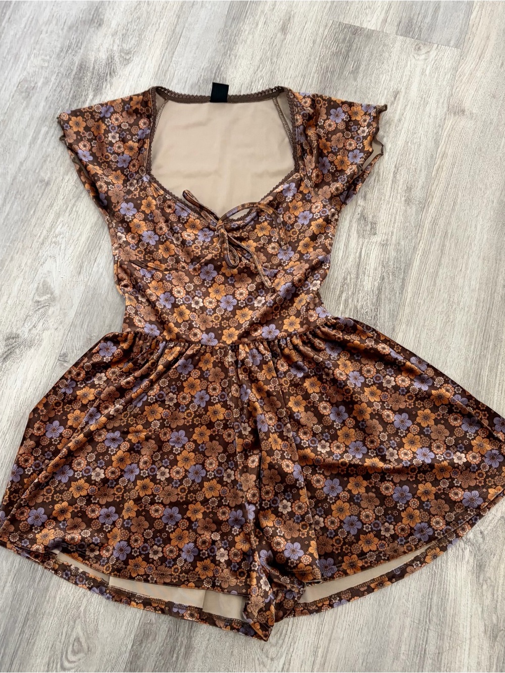 Urban Outfitters Milly Velvet Floral Romper Womens S Brown Hippie Boho Whimsy